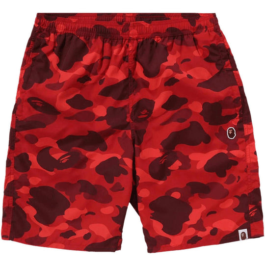 BAPE Color Camo Ape Head One Point Beach Shorts Red