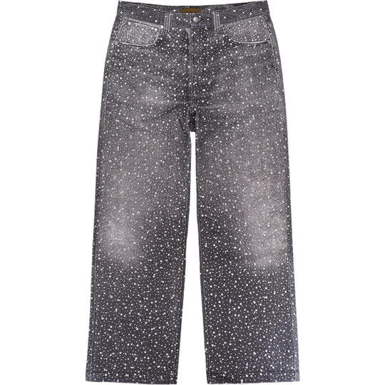 Birth of Royal Child 3D Printed Washed Swarovski Diamond Boro Denim Black