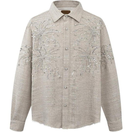 Birth of Royal Child Fireworks Beaded Diamond Shirt Beige
