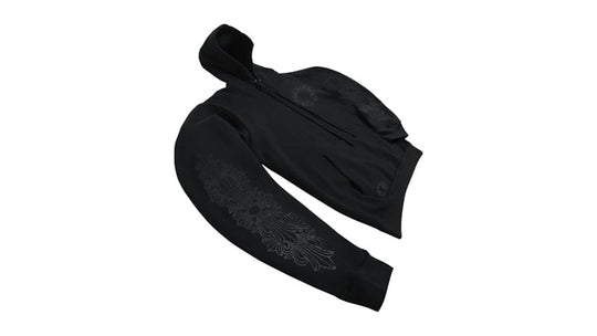 Chrome Hearts Black Pullover Horseshoe Floral Hoodie Black