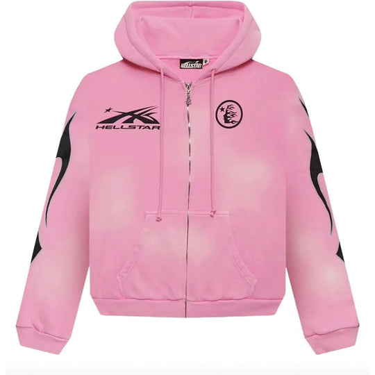 Hellstar Sports Flame Zip-Up Hoodie Pink