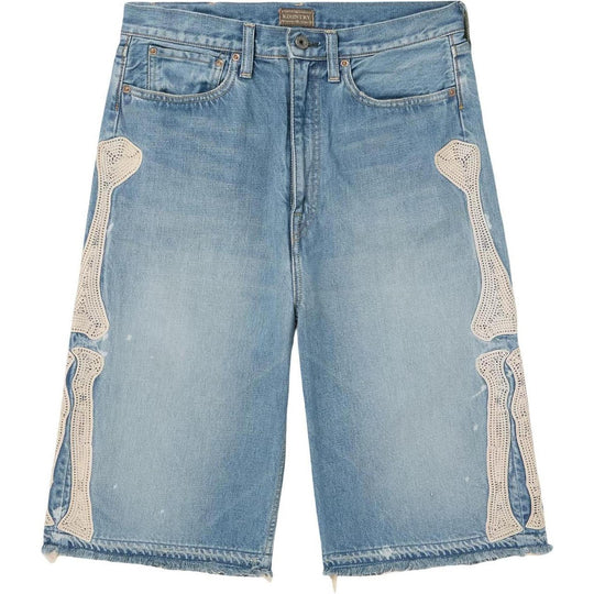 Kapital Bone Skeleton Denim Shorts Light Wash