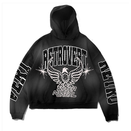 Retrovert Rhinestone Never Been Normal Hoodie Black