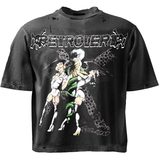 Retrovert Rhinestone Nurse T-Shirt Black