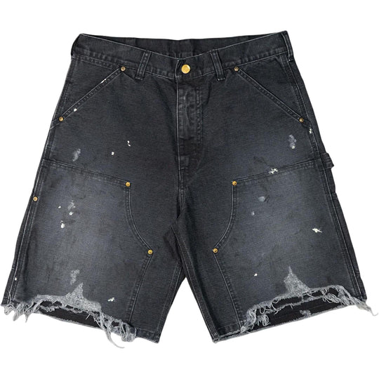 Saint Mxxxxxx Distressed Double Knee Shorts Black