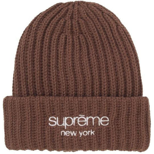 Supreme Chunky Rib Classic Logo Beanie Brown