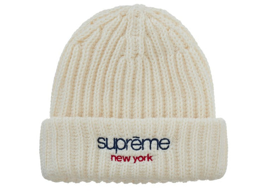 Supreme Classic Logo Chunky Ribbed Beanie (FW26) Natural