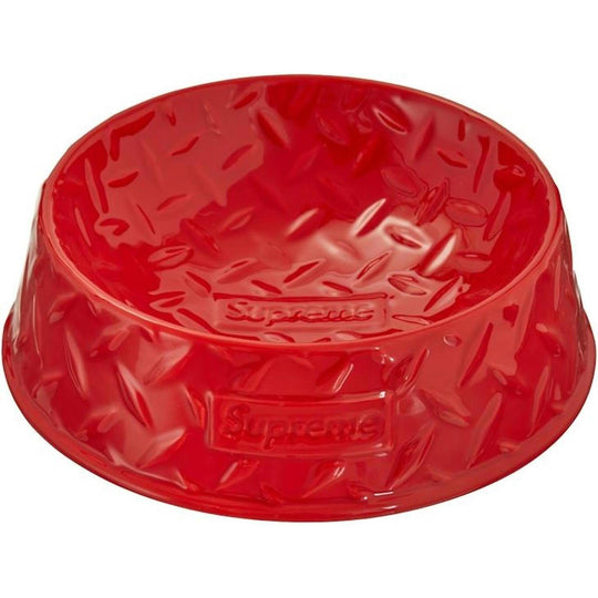Supreme Diamond Plate Dog Bowl Red