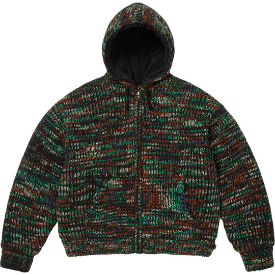 Supreme Faux Shearling Lined Zip Up Hooded Sweater Green MéLange