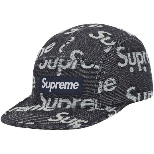 Supreme Jacquard Logos Denim Camp Cap Rigid Indigo