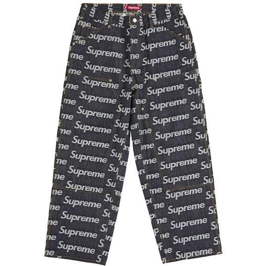 Supreme Jacquard Logos Double Knee Denim Painter Jean Rigid Indigo