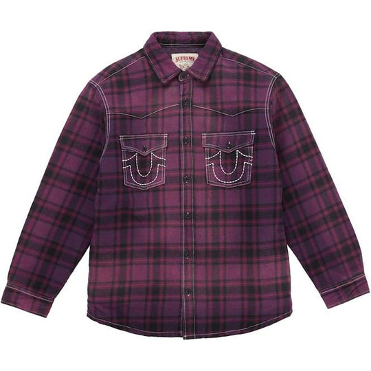 Supreme True Religion Quilted Lined Plaid Flannel Shirt Purple