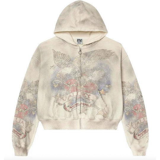 VALE Forever Nostalgia Distressed Zip Up Hoodie